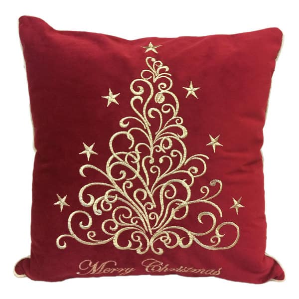 slide 1 of 1, Happy Holidays Fancy Gold Embroidered Velvet Feather or Poly Filled Throw Pillow