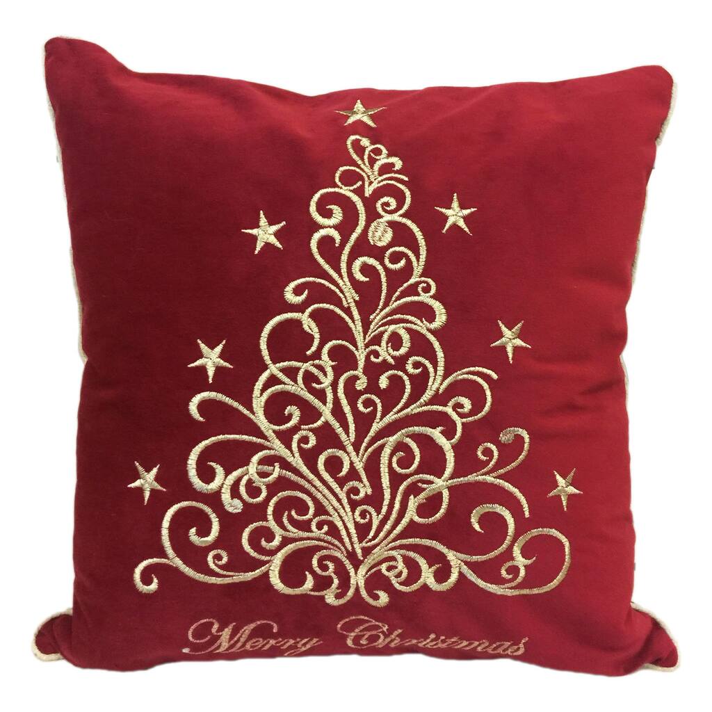 Happy Holidays Fancy Gold Embroidered Velvet Feather or Poly Filled Throw Pillow