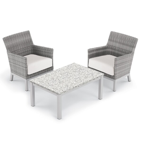 Oxford Garden Argento 3-piece Resin Wicker Club Chair & Travira Lite-Core Ash Coffee Table Set - Eggshell White Cushions