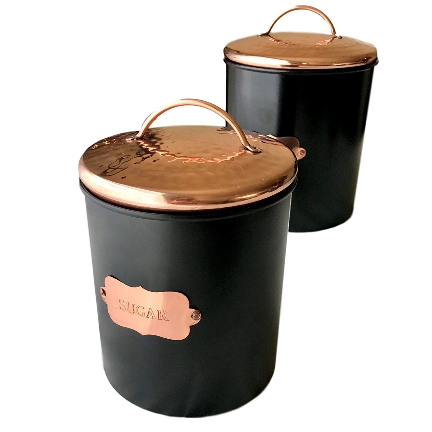 black and copper tea coffee sugar canisters