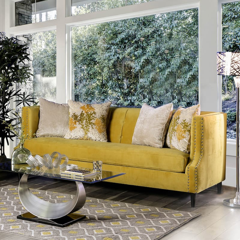 Nall Transitional Fabric Upholstered Tufted Back Tuxedo Arms Sofa by Furniture of America