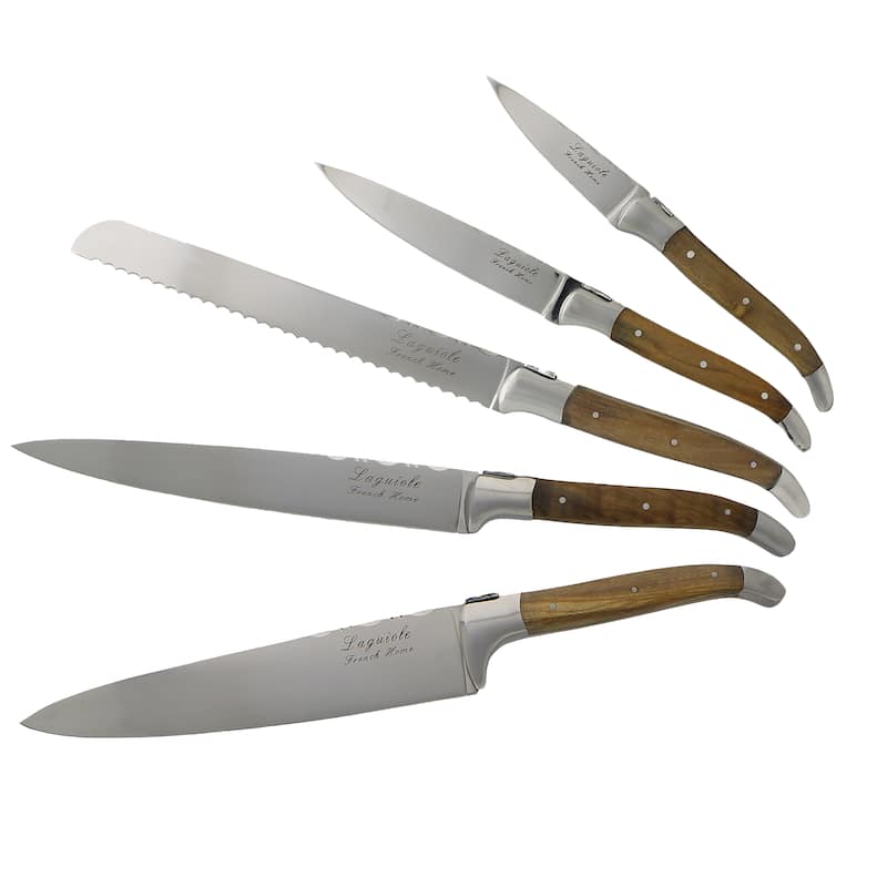 French Home 5 Piece Laguiole Olivewood Kitchen Knife Set
