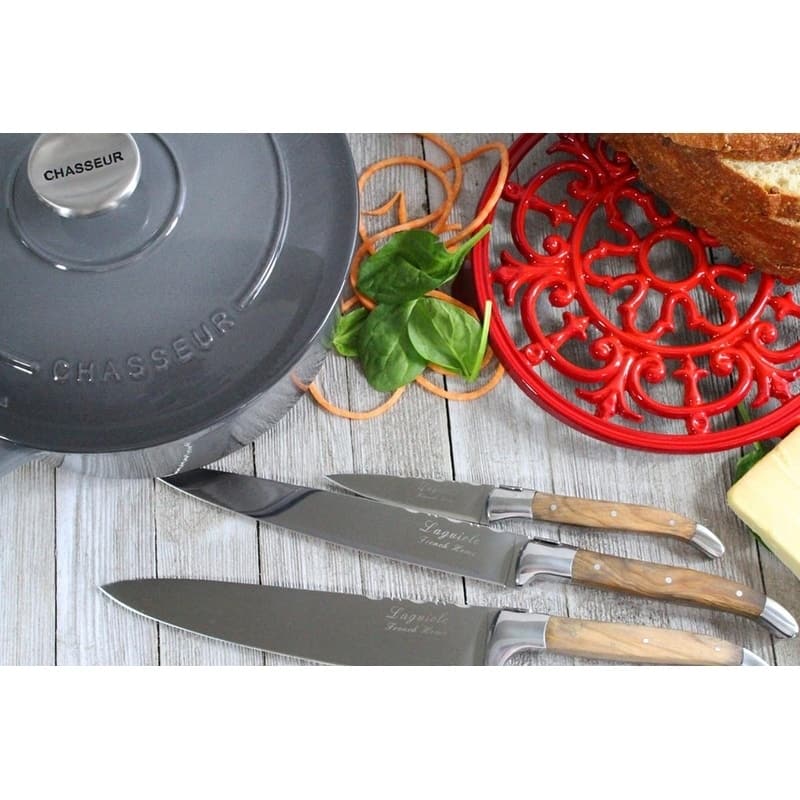 French Home 5 Piece Laguiole Olivewood Kitchen Knife Set