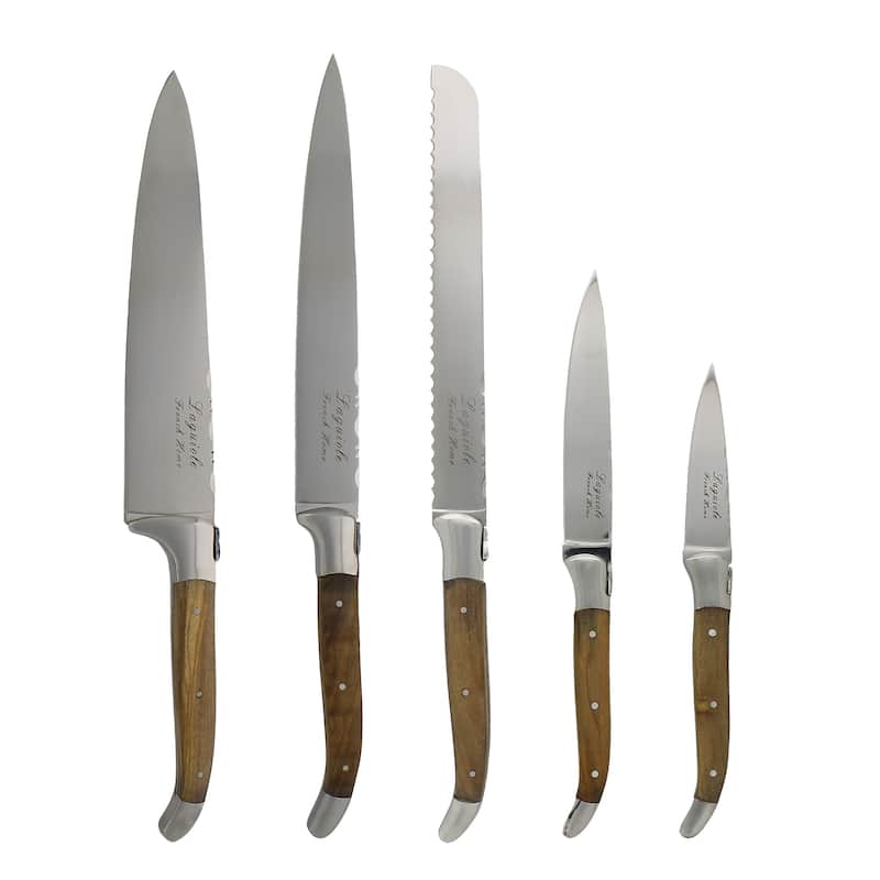 French Home 5 Piece Laguiole Olivewood Kitchen Knife Set