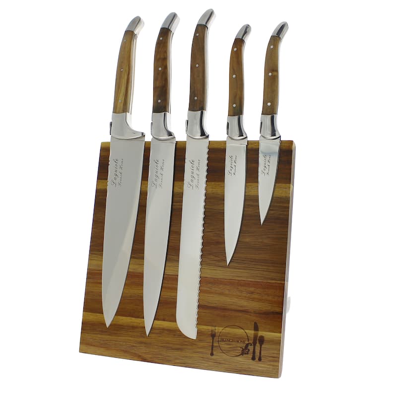 French Home 5 Piece Laguiole Olivewood Kitchen Knife Set