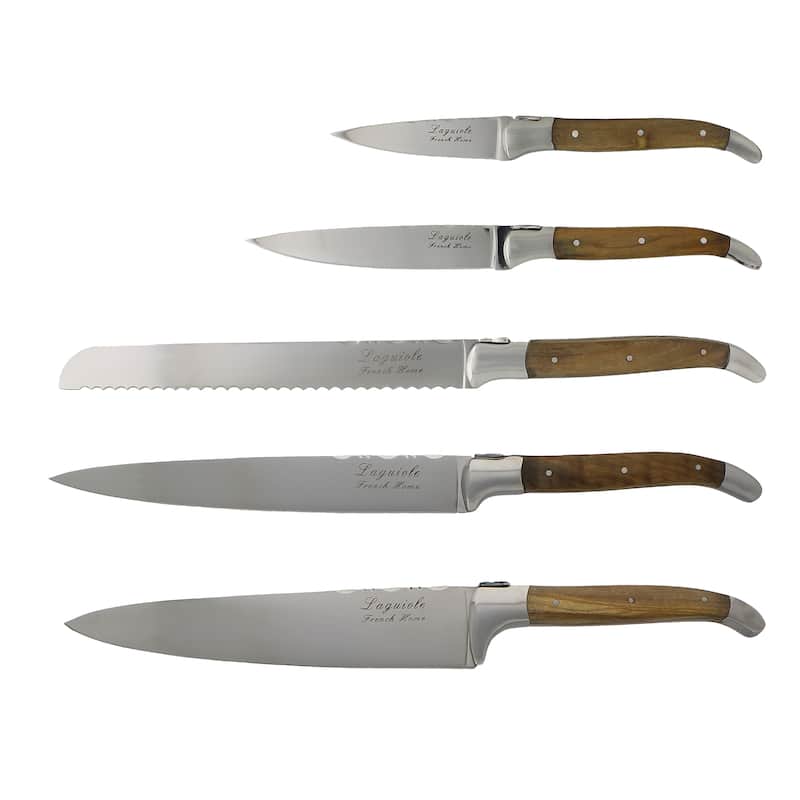 French Home 5 Piece Laguiole Olivewood Kitchen Knife Set