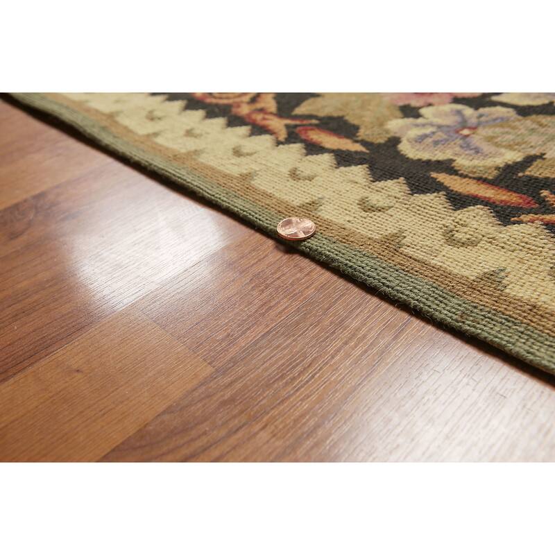 Botanical Classic Asmara Needlepoint Aubusson Area Rug - Black/Gold - 9' x 12'