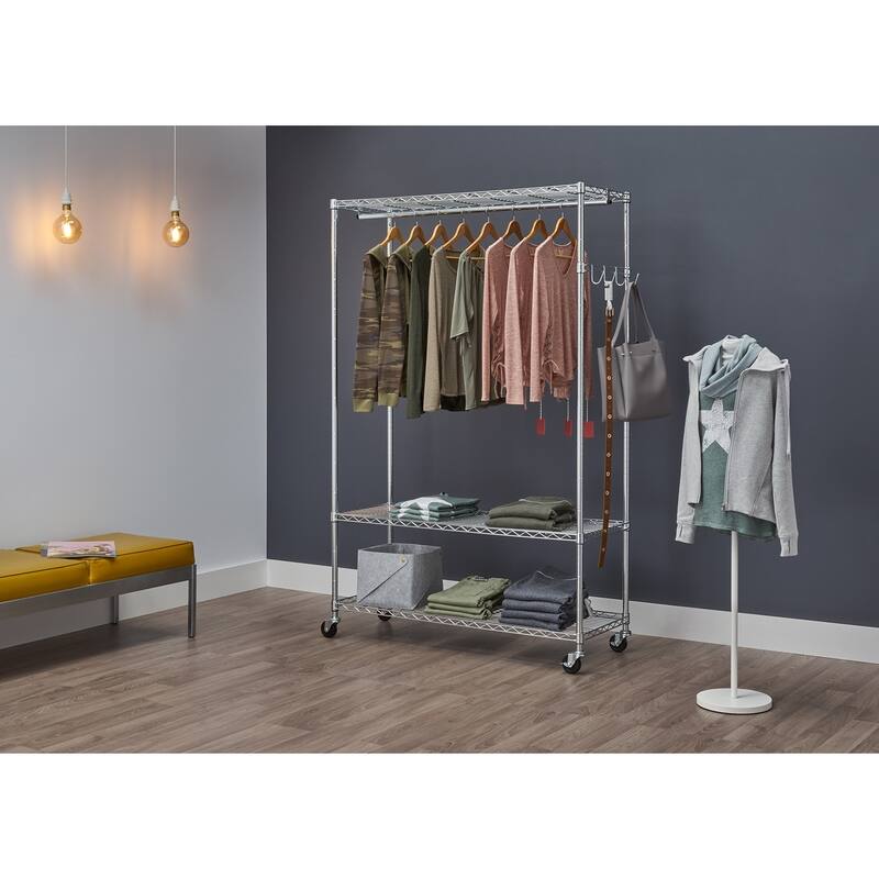 TRINITY EcoStorage® 3-Tier 48"W x 18"D x 75.5"H Rolling Garment Rack