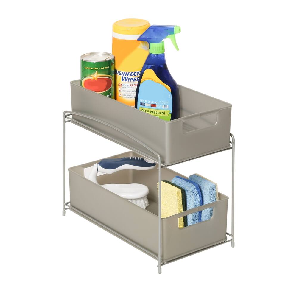 Seville Classics Satin Pewter 2-Tier Pull-Out Sliding Drawer Kitchen Counter Organizer