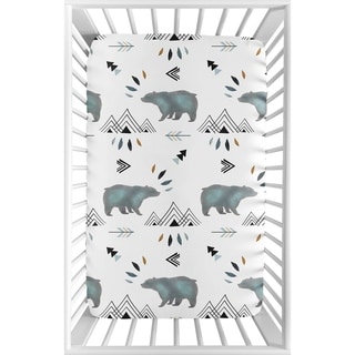 Sweet Jojo Designs Blue White Watercolor Bear Mountain Collection Fitted Mini Portable Crib Sheet