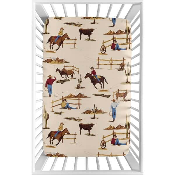 slide 2 of 3, Sweet Jojo Designs Cowboy Western Wild West Collection Fitted Mini Portable Crib Sheet