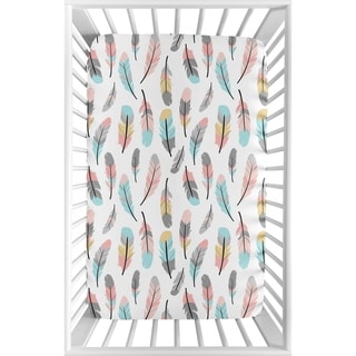 Sweet Jojo Designs Coral and Turquoise Feather Collection Fitted Mini Portable Crib Sheet