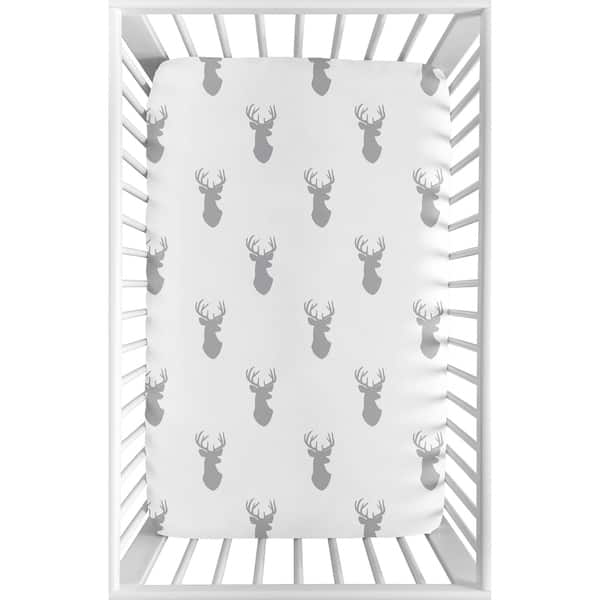 slide 2 of 3, Sweet Jojo Designs Grey Stag Woodland Deer Collection Fitted Mini Portable Crib Sheet