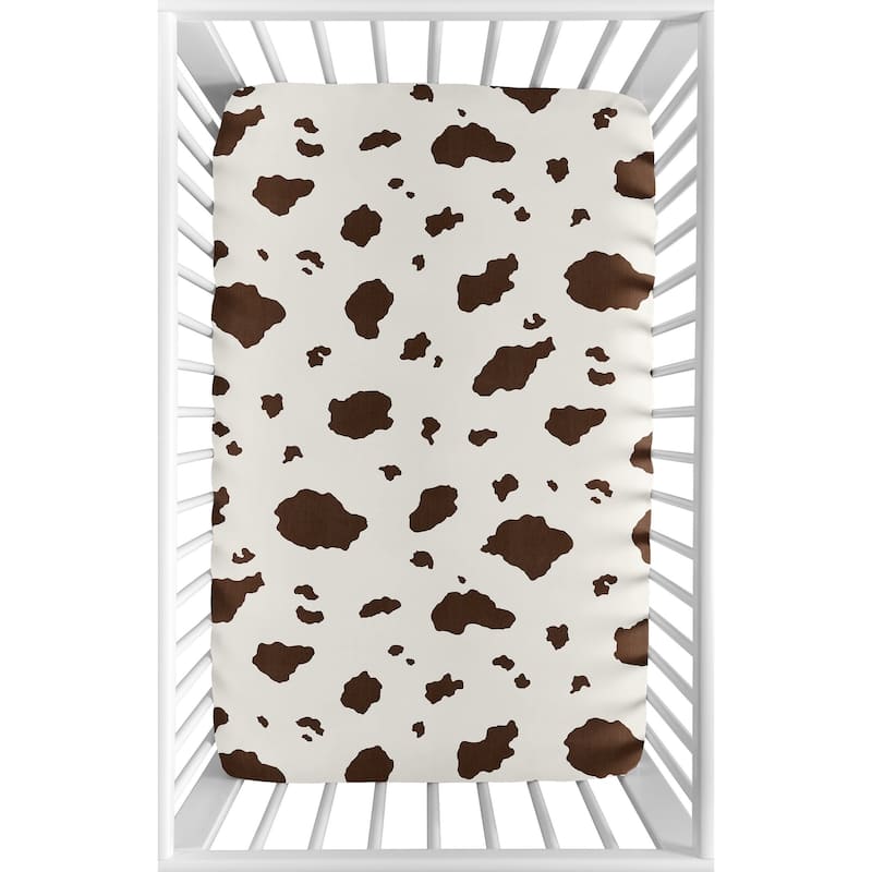 Sweet Jojo Designs Brown Cow Print Western Wild West Collection Fitted Mini Portable Crib Sheet