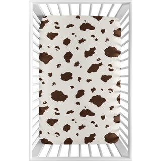 Sweet Jojo Designs Brown Cow Print Western Wild West Collection Fitted Mini Portable Crib Sheet