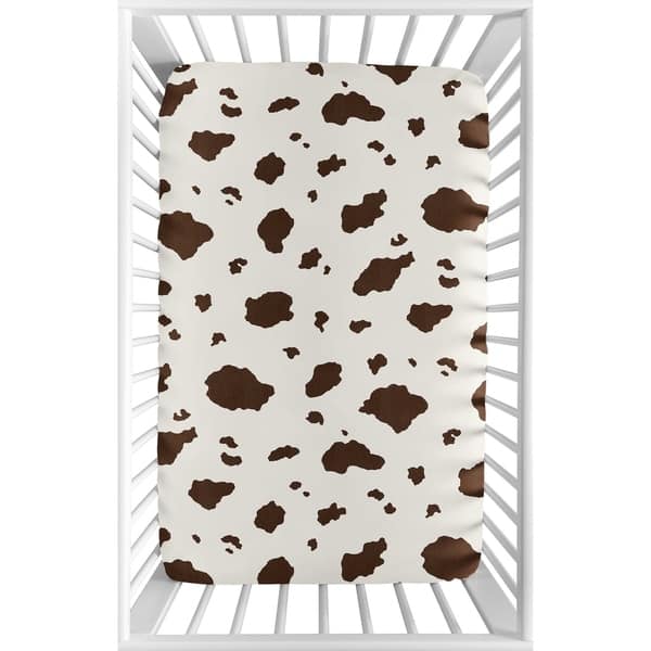 slide 2 of 3, Sweet Jojo Designs Brown Cow Print Western Wild West Collection Fitted Mini Portable Crib Sheet