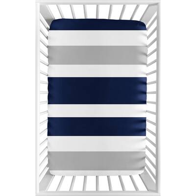 Sweet Jojo Designs Navy Blue and Grey Stripe Collection Fitted Mini Portable Crib Sheet
