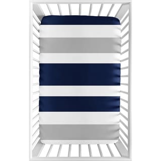 Sweet Jojo Designs Navy Blue and Grey Stripe Collection Fitted Mini Portable Crib Sheet