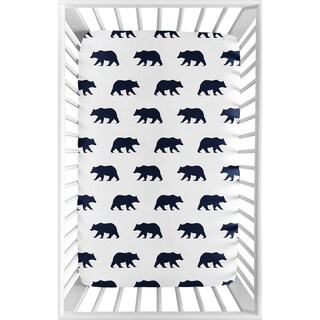 Sweet Jojo Designs Navy Blue and White Big Bear Collection Fitted Mini Portable Crib Sheet