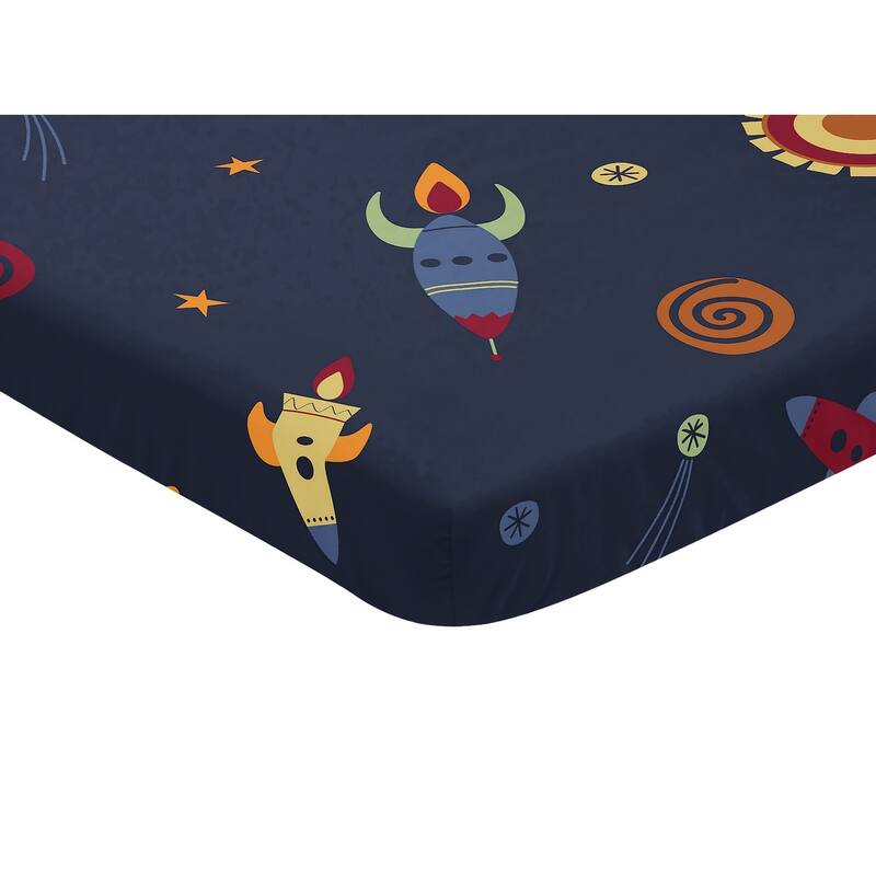 Sweet Jojo Designs Navy Blue Space Galaxy Collection Fitted Mini Portable Crib Sheet
