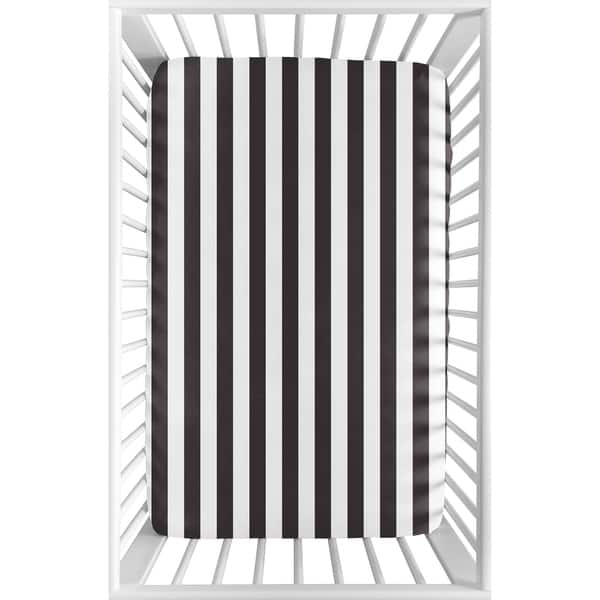 slide 2 of 3, Sweet Jojo Designs Black and White Stripe Paris Collection Fitted Mini Portable Crib Sheet