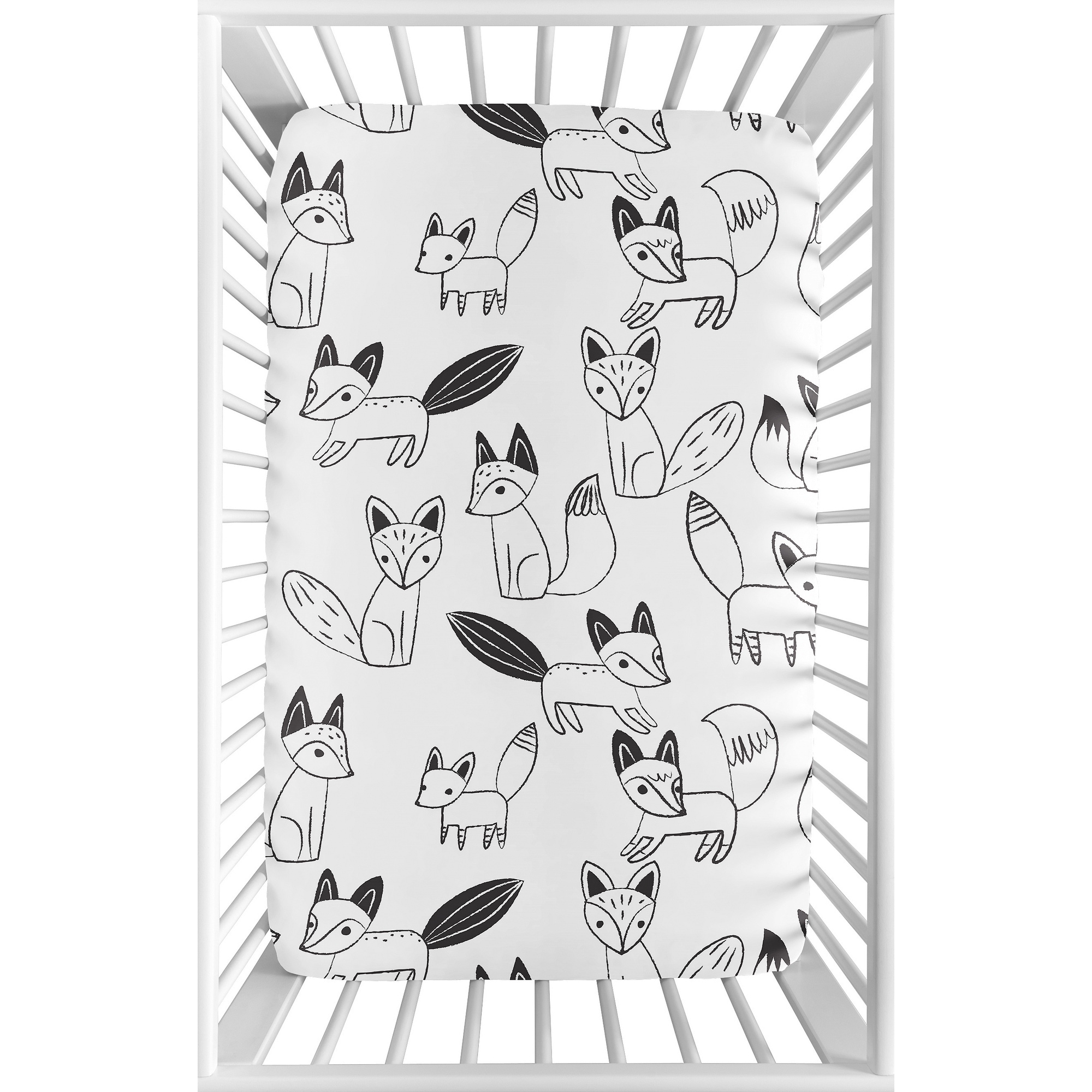 Sweet Jojo Designs Black and White Woodland Fox Collection Fitted Mini  Portable Crib Sheet - Bed Bath u0026 Beyond - 20237105