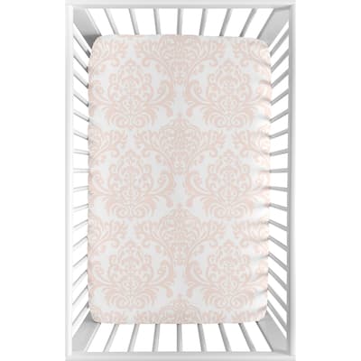 Sweet Jojo Designs Blush Pink and White Damask Amelia Collection Fitted Mini Portable Crib Sheet