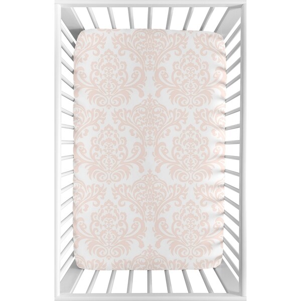 Sweet Jojo Designs Blush Pink and White Damask Amelia Collection Fitted Mini Portable Crib Sheet. Opens flyout.