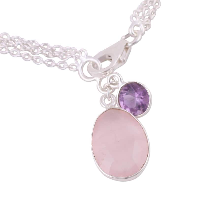 NOVICA Handmade Sterling Silver 'Twinkling Harmony' Rose Quartz Amethyst Bracelet (India)