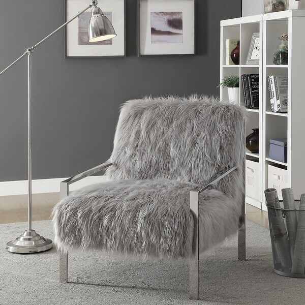 grey fur accent chair