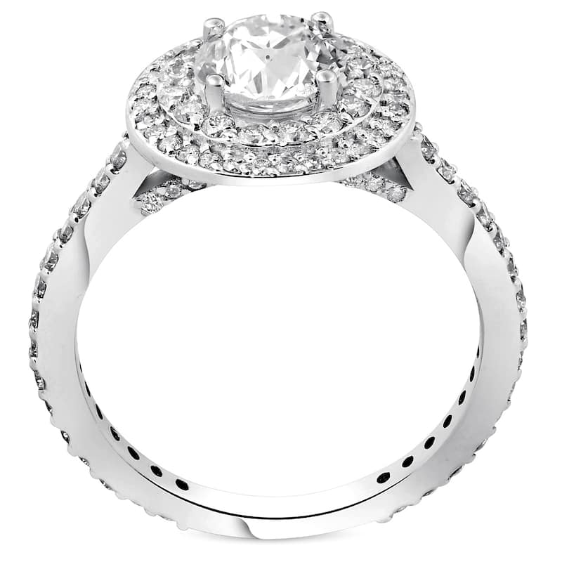 Pompeii3 14K White Gold 1 3/4 ct TDW Double Halo Diamond Clarity Enhanced Round Brilliant Cut Engagement Ring (G/SI)