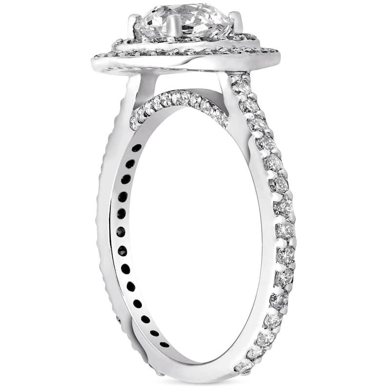 Pompeii3 14K White Gold 1 3/4 ct TDW Double Halo Diamond Clarity Enhanced Round Brilliant Cut Engagement Ring (G/SI)