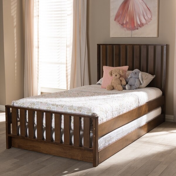 Mission Wood Twin Size Bed with Trundle by Baxton Studio Bed