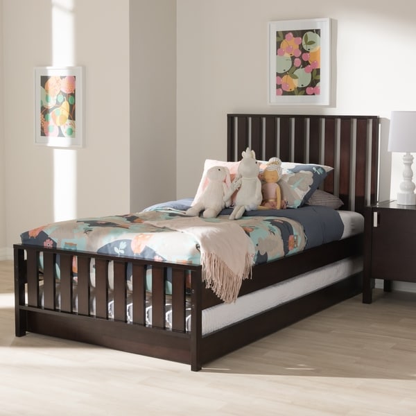 Mission Wood Twin Size Bed with Trundle by Baxton Studio Bed