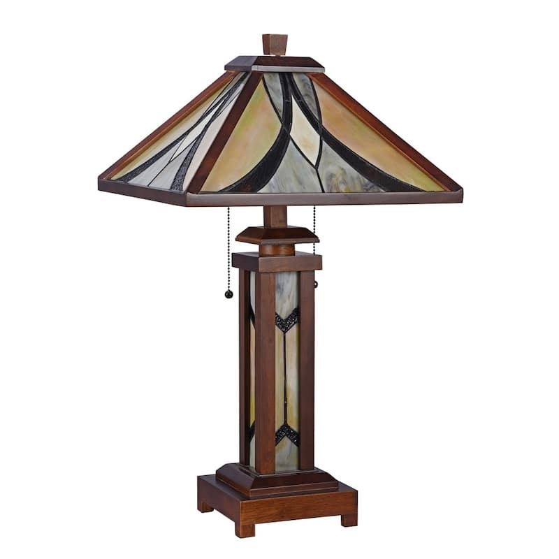 Tiffany Style 2+1-light Double Lit Dark Walnut Table Lamp