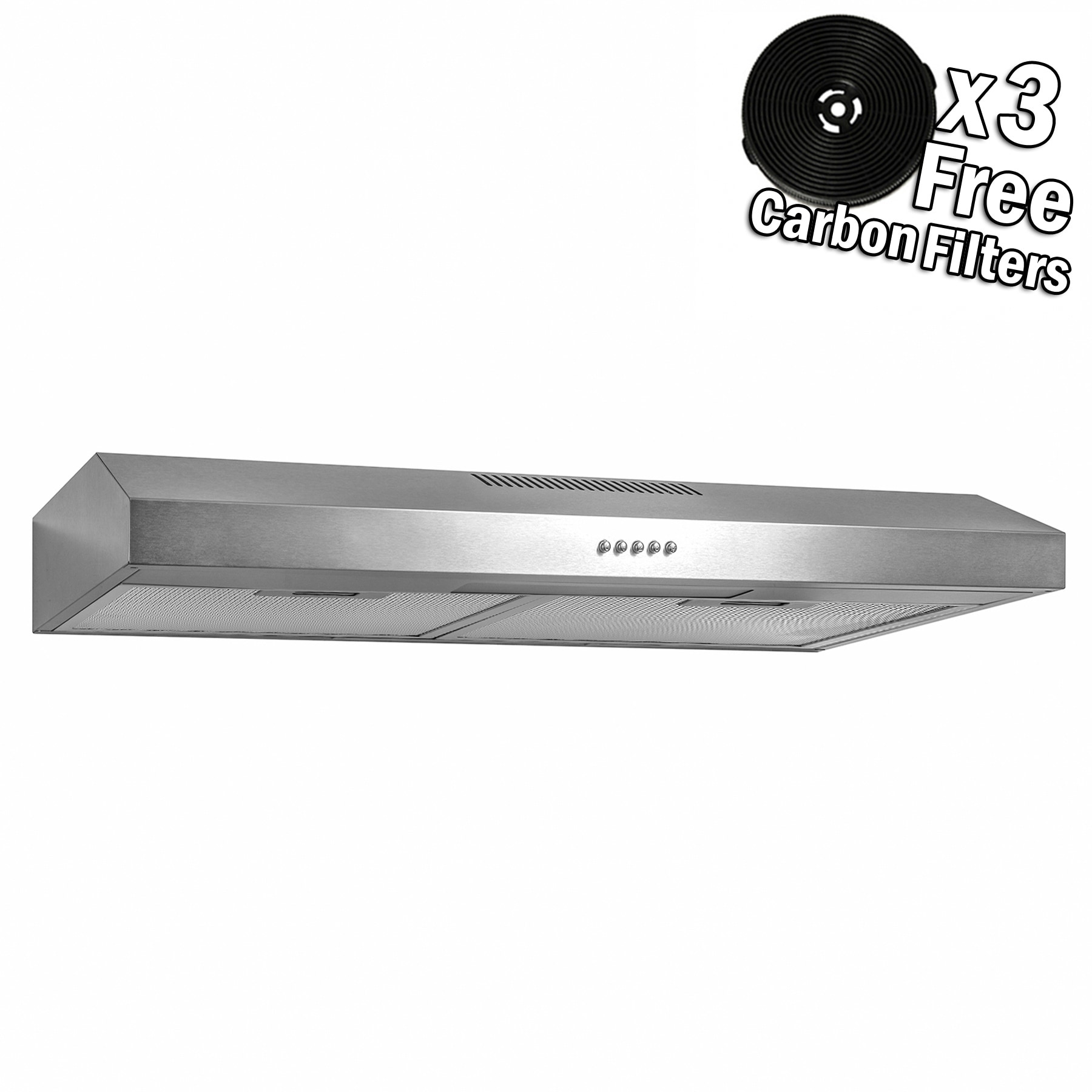 AKDY 24" Under Cabinet Stainless Steel Push Panel Kitchen Range Hood Cooking Fan w/ Carbon Filters
