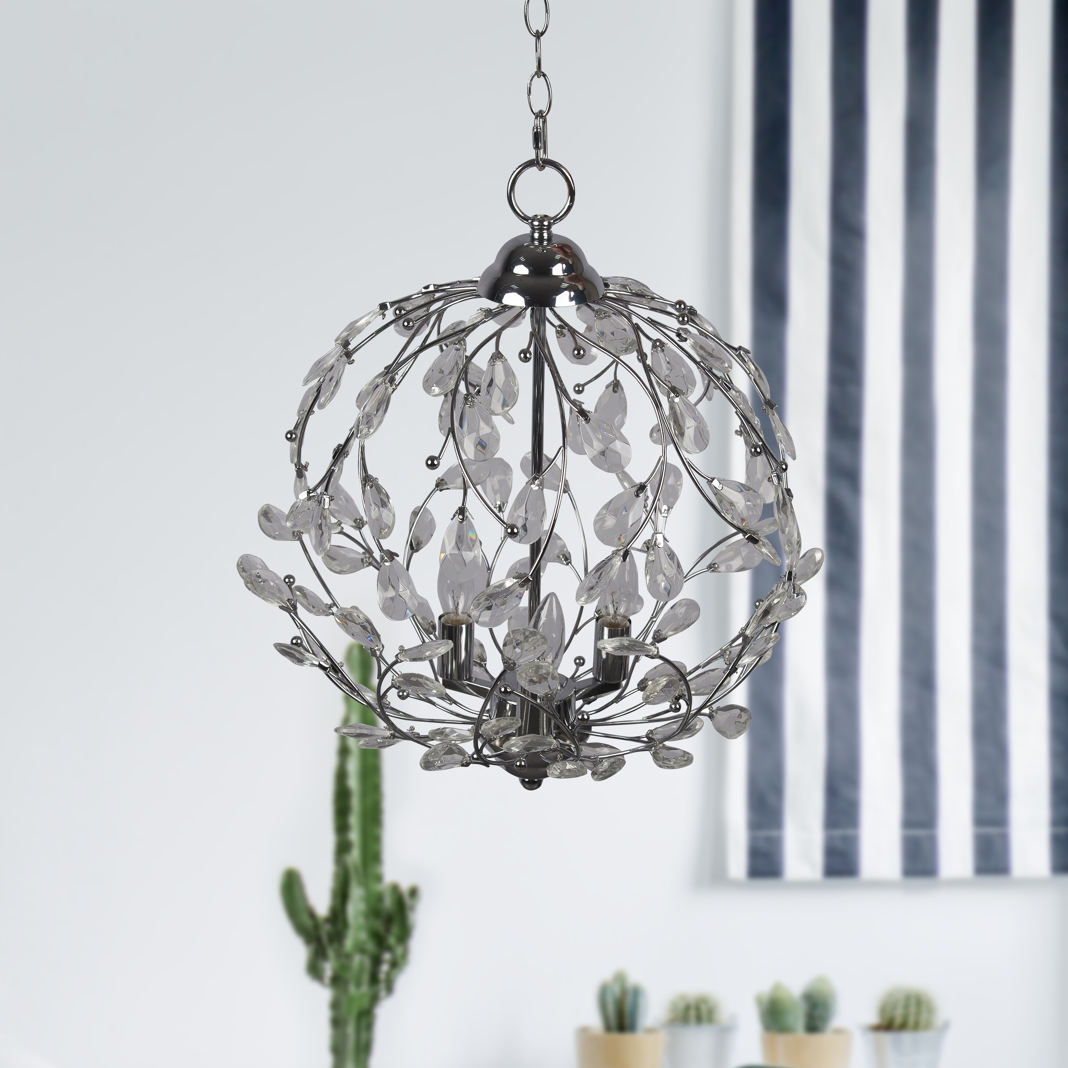 3-Light Nickel Crystal Chandelier - Chandeliers For Bedrooms by Overstock.com