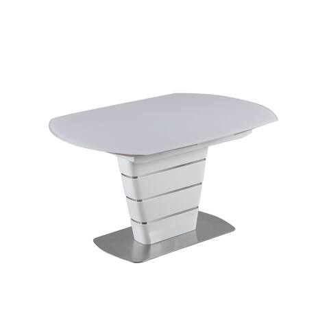 Somette Charlie Extendable White Glass Table with Stainless Steel Base