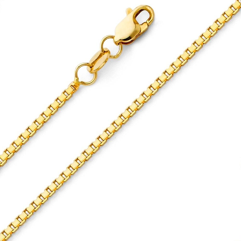 14k Yellow Gold 1.1mm Box Link Thin Square Pendant Necklace Chain