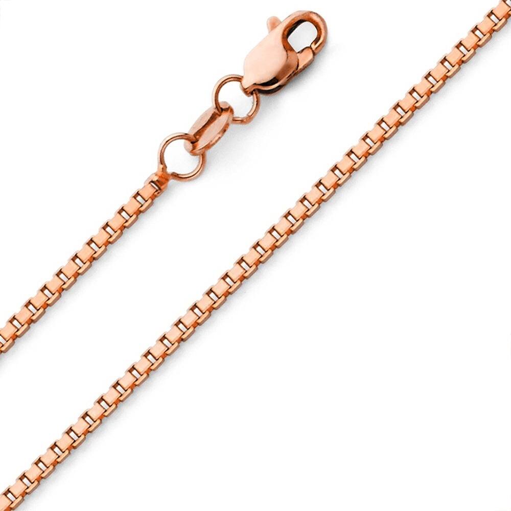 14k Rose Gold 1.1mm Box Link Thin Square Pendant Necklace Chain