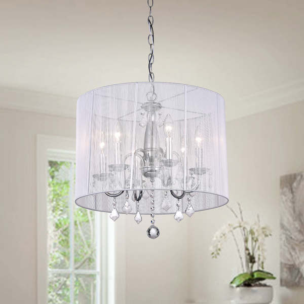 Silver Orchid Taylor Chrome and Cream 6-light Crystal Chandelier