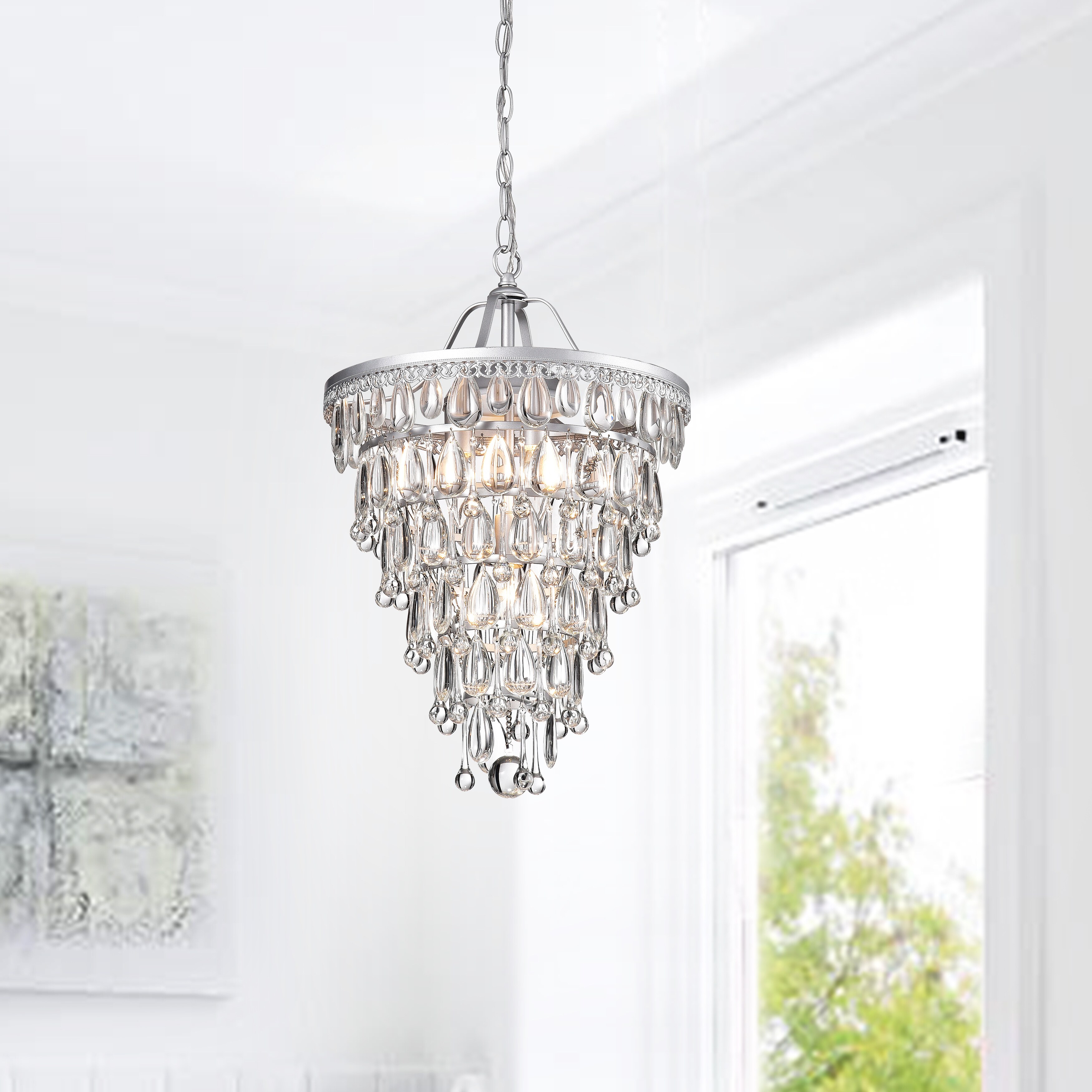Silver Orchid Taylor Conical Matte Silver 4-light Crystal Chandelier - Chandeliers For Bedrooms by Overstock.com