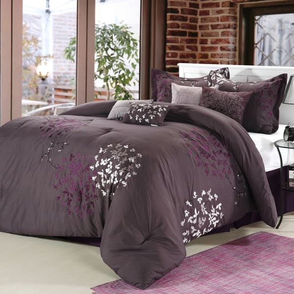 Shop Silver Orchid Negri Plum 8 Piece Comforter Set On Sale