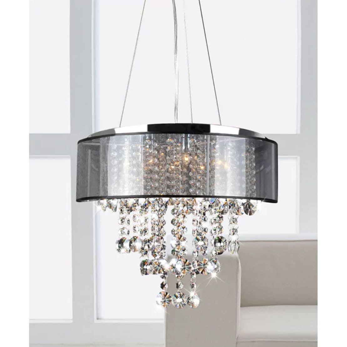 Chrome and Translucent Black Shade 6-light Crystal Chandelier (Black Shade, 9-Light, Crystal Chandelier) - Chandeliers For Bedrooms by Overstock.com