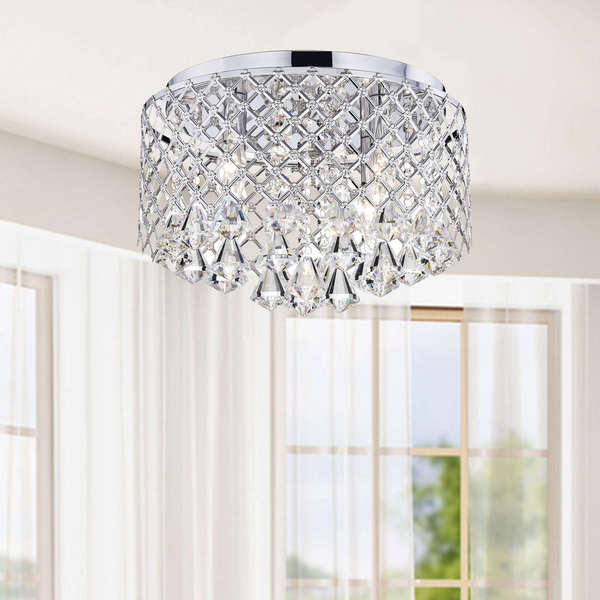 Nerisa Chrome Crystal Flush Mount Chandelier