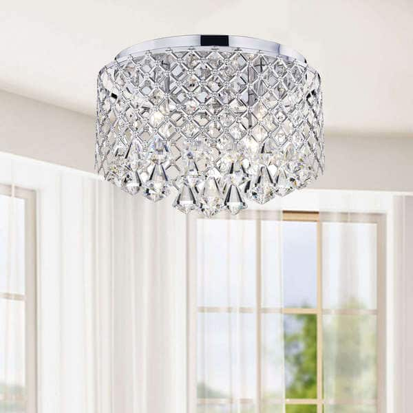 Shop Nerisa Chrome Crystal Flush Mount Chandelier Free Shipping