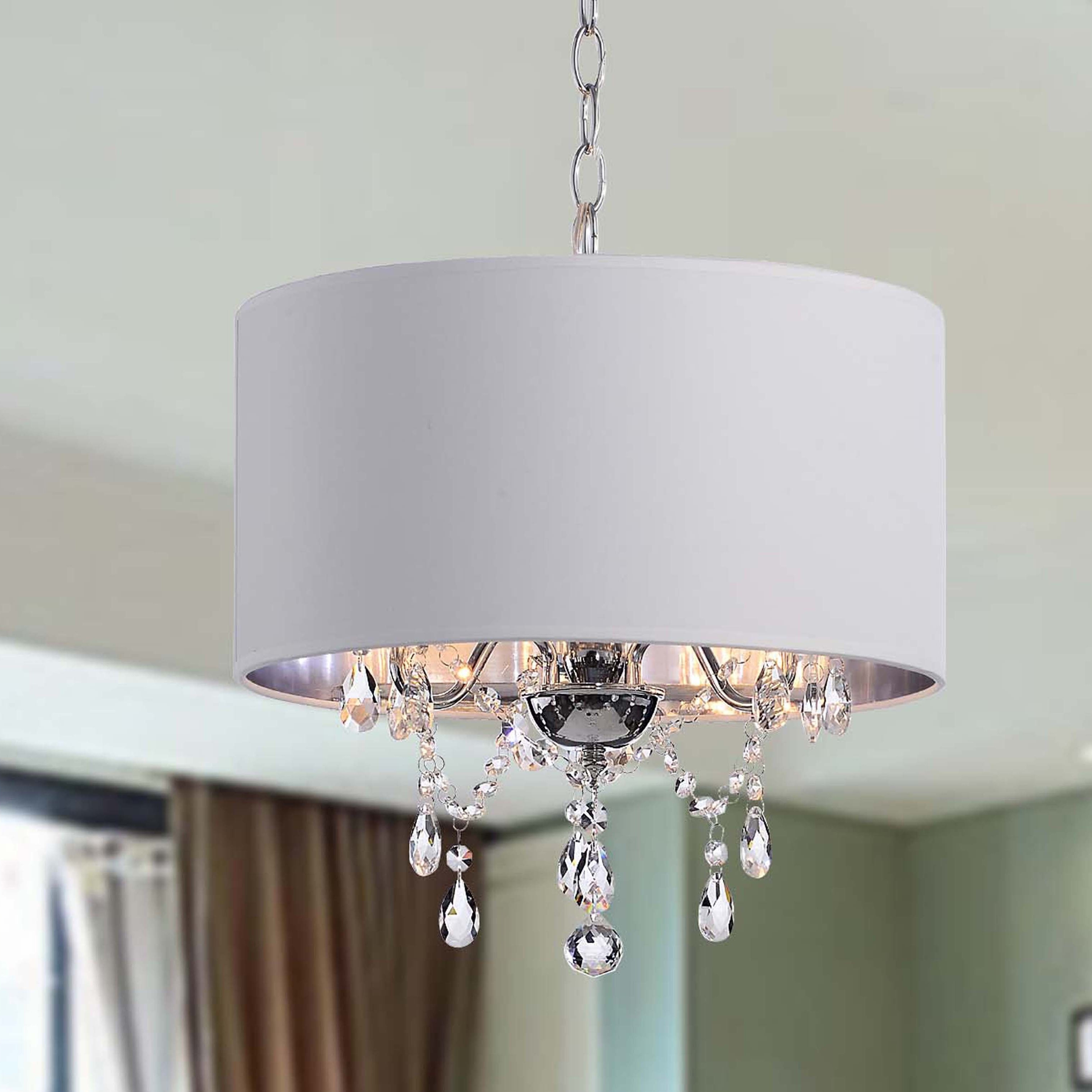 Indoor 3-light White/ Chrome Pendant Chandelier (3-light, White, Chrome Pendant Chandelier) - Chandeliers For Bedrooms by Overstock.com