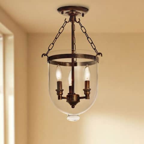 Copper Grove Antique Copper Glass Lantern Flush Mount Chandelier