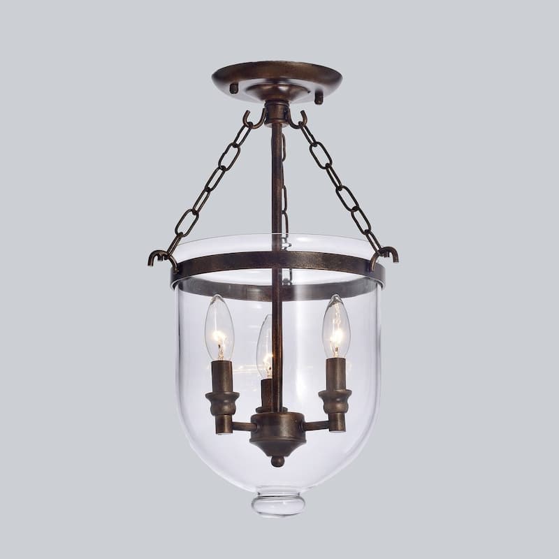 Copper Grove Antique Copper Glass Lantern Flush Mount Chandelier
