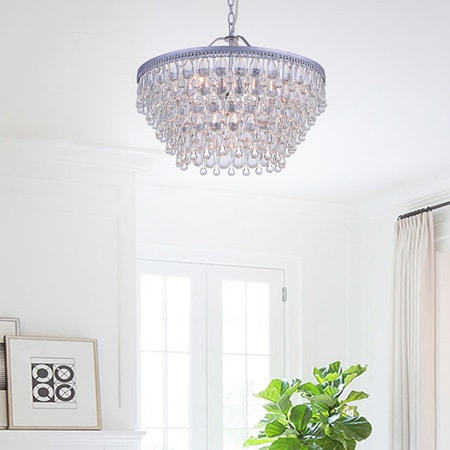 Silver Orchid Crystal 6-light Chandelier with Clear Teardrop Beads (16.5 inches high x 20 inches wide) - Chandeliers For Bedrooms by Overstock.com
